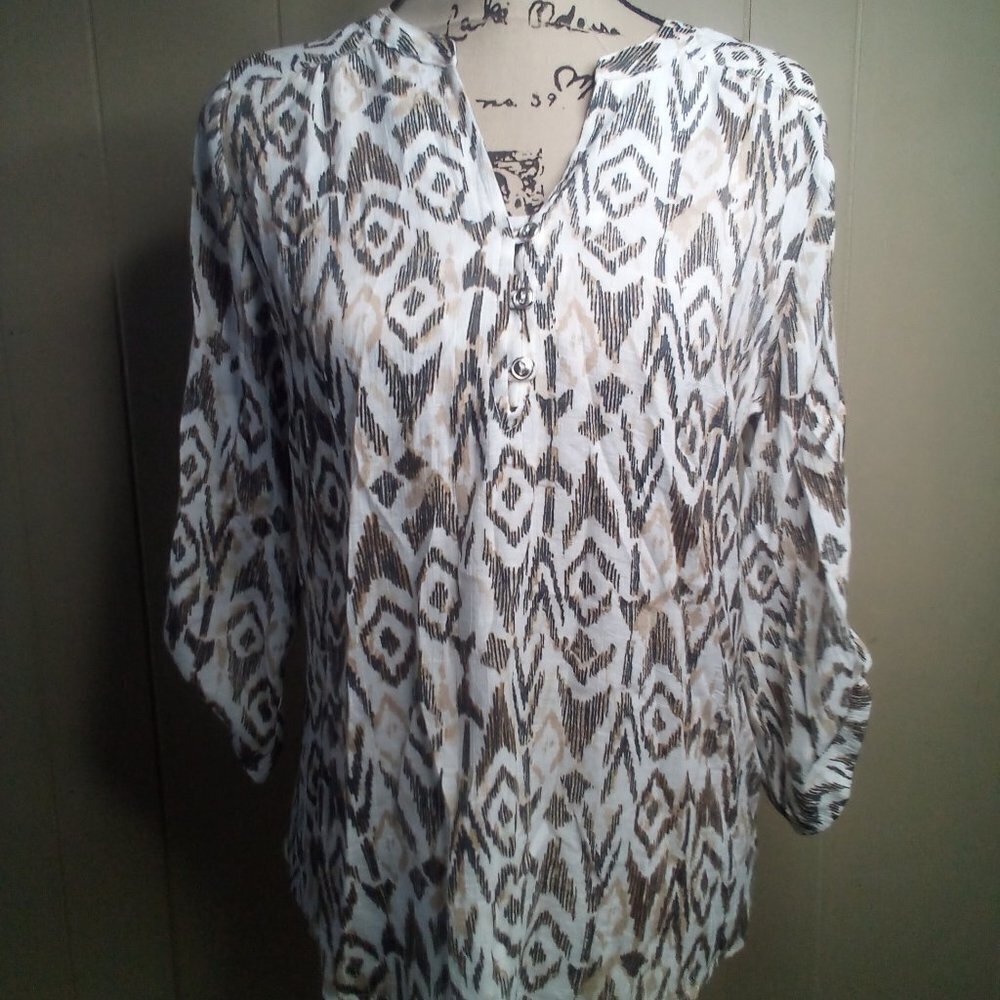 Coral Bay Blouse S V-Neck 3/4 Sleeve Beige Tan
